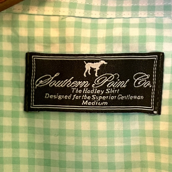 Southern Point Green Gingham Plaid Preppy Dress Shirt Embroidered Dog Sz Medium - Picture 6 of 7